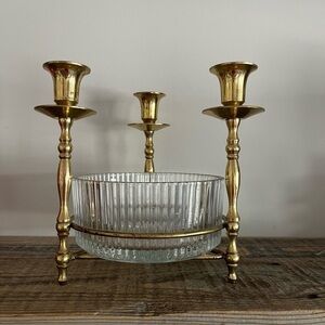 VTG brass triple candle holder 3 candle holders with insert